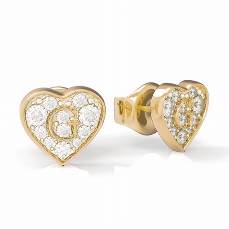 Guess G Shine Gold Heart Crystal Stud Earrings